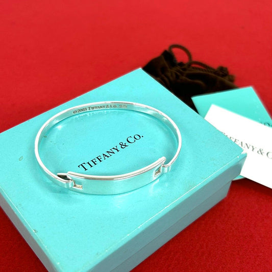 Tiffany & Co Rectangle ID Plate Bangle 925 Sterling Silver Bracelet