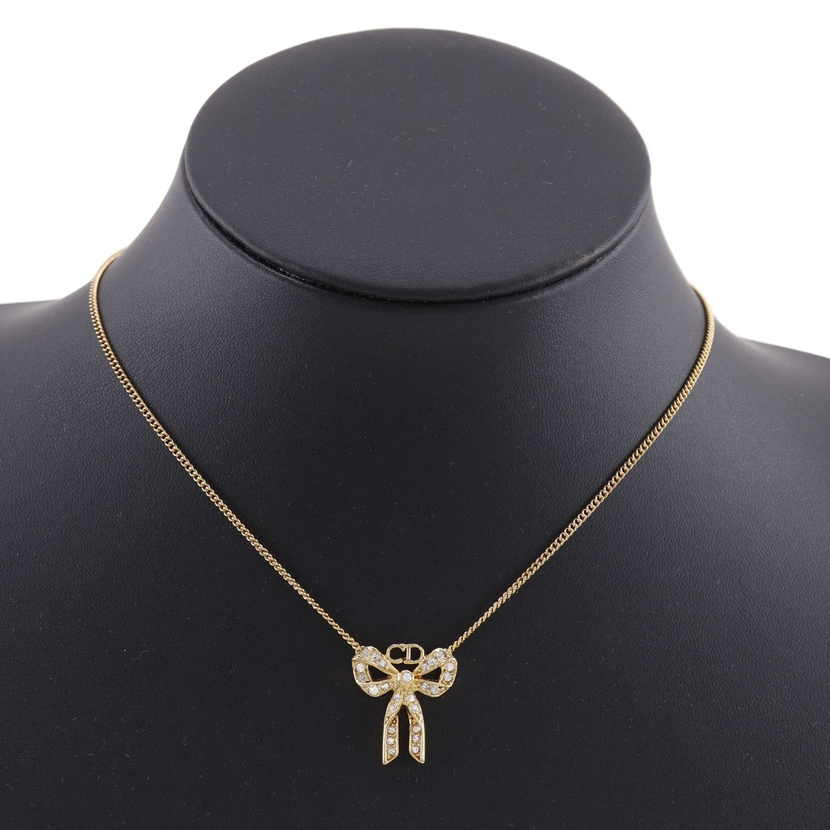 Dior Ribbon Gold Plated Rhinestone Necklace — view 2
