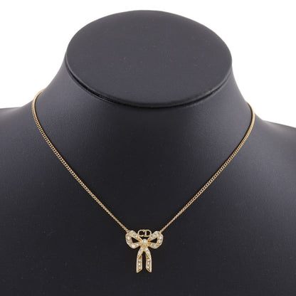 Dior Ribbon Gold Plated Rhinestone Necklace — view 2