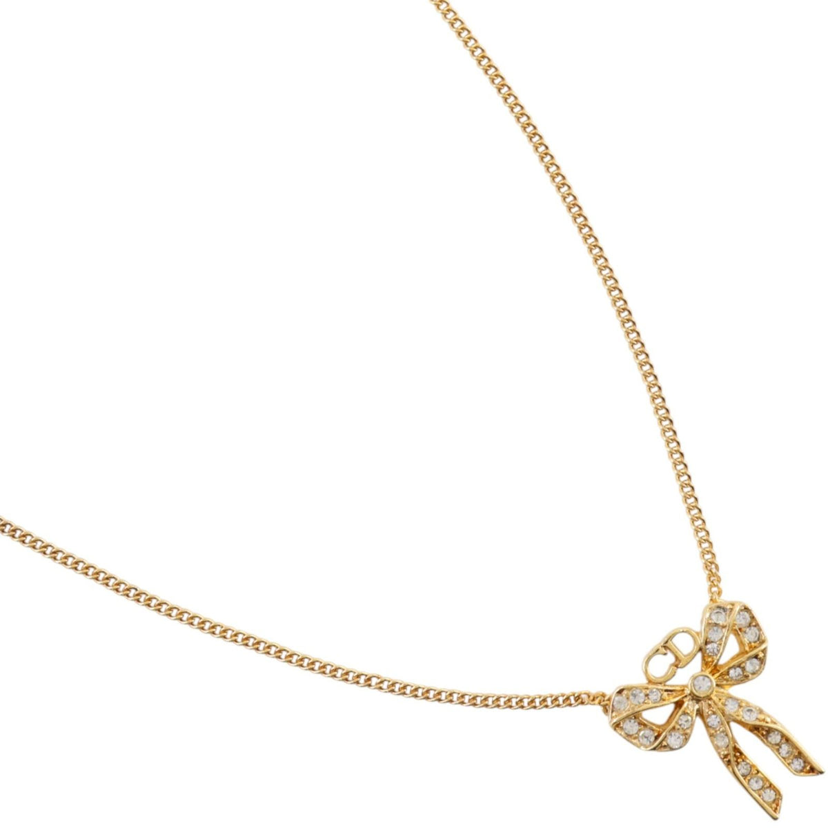 Dior Ribbon Gold Plated Rhinestone Necklace