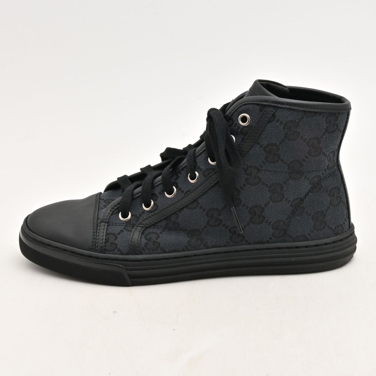Gucci Sneakers Dark Gray Black GG Pattern High Cut Leather