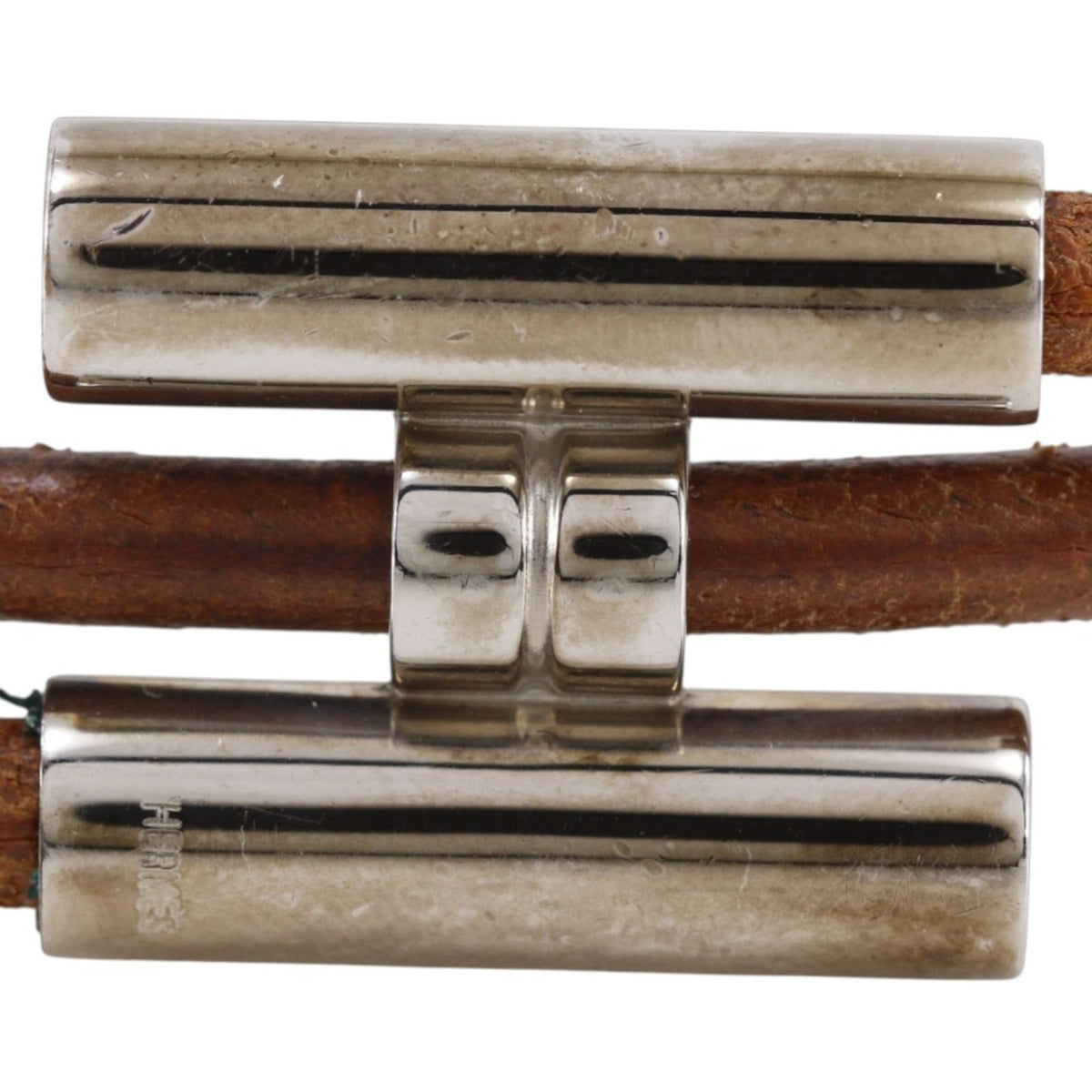 Hermes Tournis Tresse Leather Brown Silver Bracelet — view 7