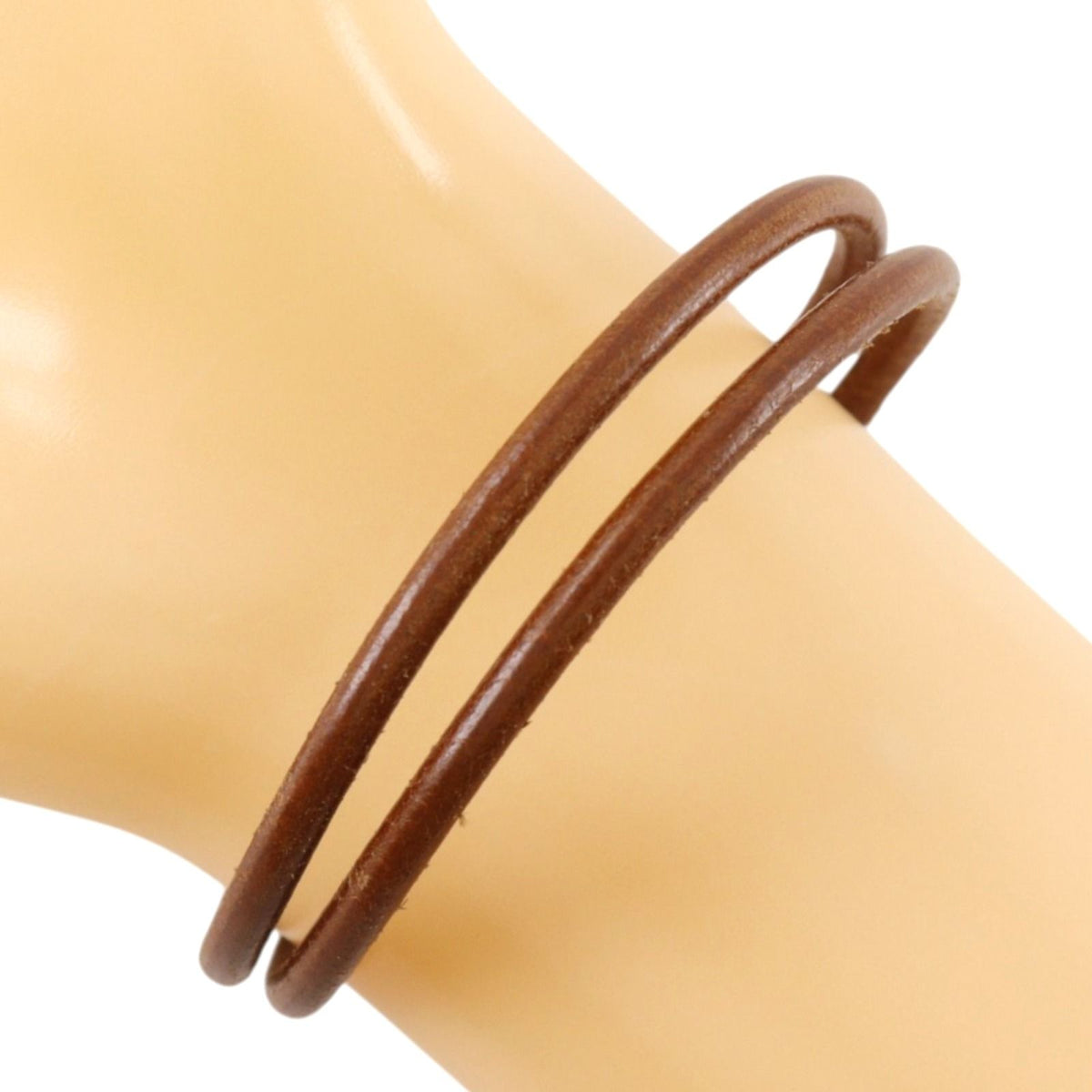 Hermes Tournis Tresse Leather Brown Silver Bracelet — view 3
