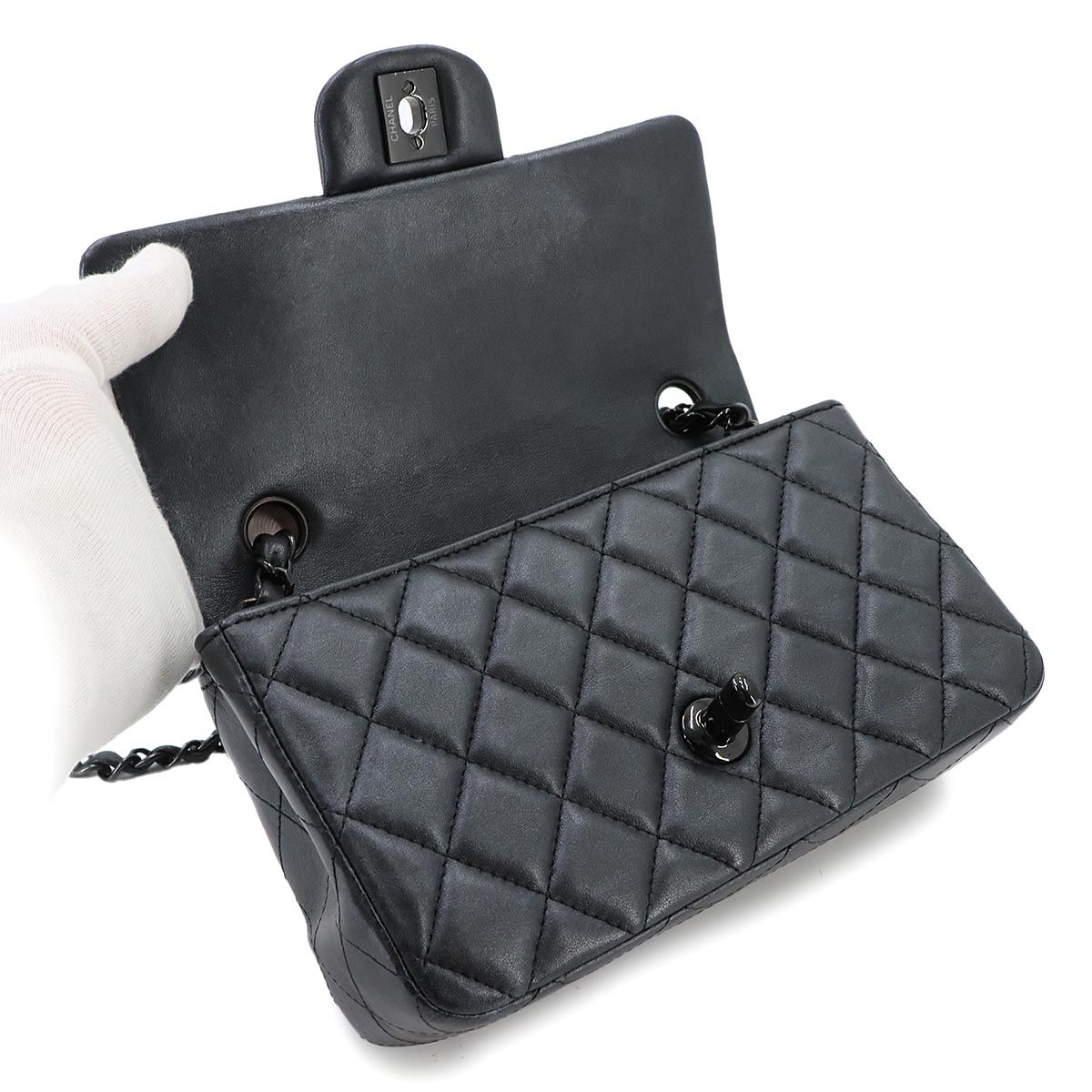 Chanel Mini Quilted 20 Chain Shoulder Bag Leather Gray Black — view 6