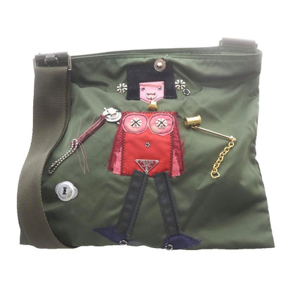 Prada Nylon Robot Pattern Shoulder Bag Khaki Green