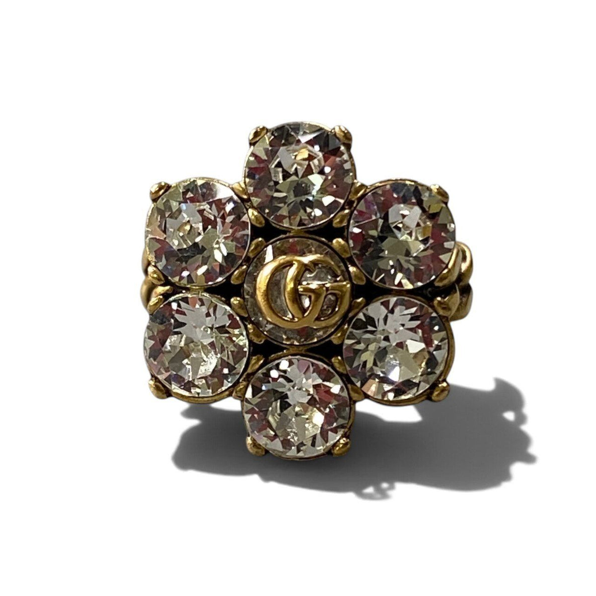 Gucci I7 Crystal Flower GG Marmont Gold Ring — view 3