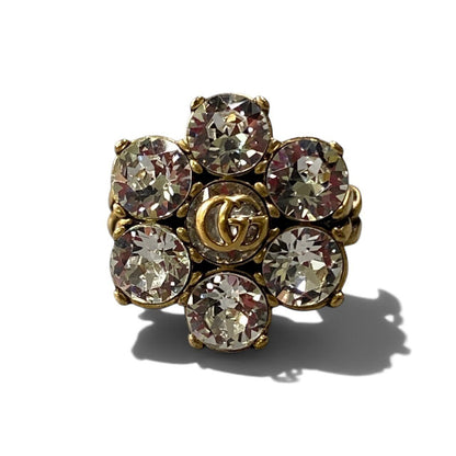 Gucci I7 Crystal Flower GG Marmont Gold Ring — view 3