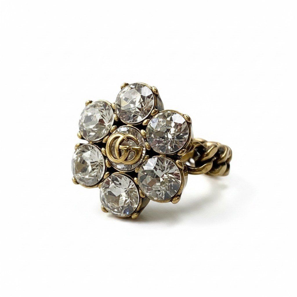 Gucci I7 Crystal Flower GG Marmont Gold Ring