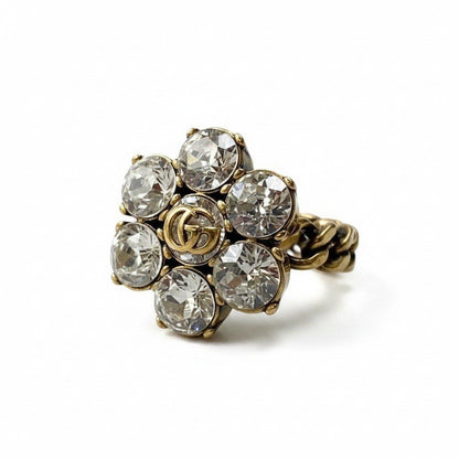 Gucci I7 Crystal Flower GG Marmont Gold Ring