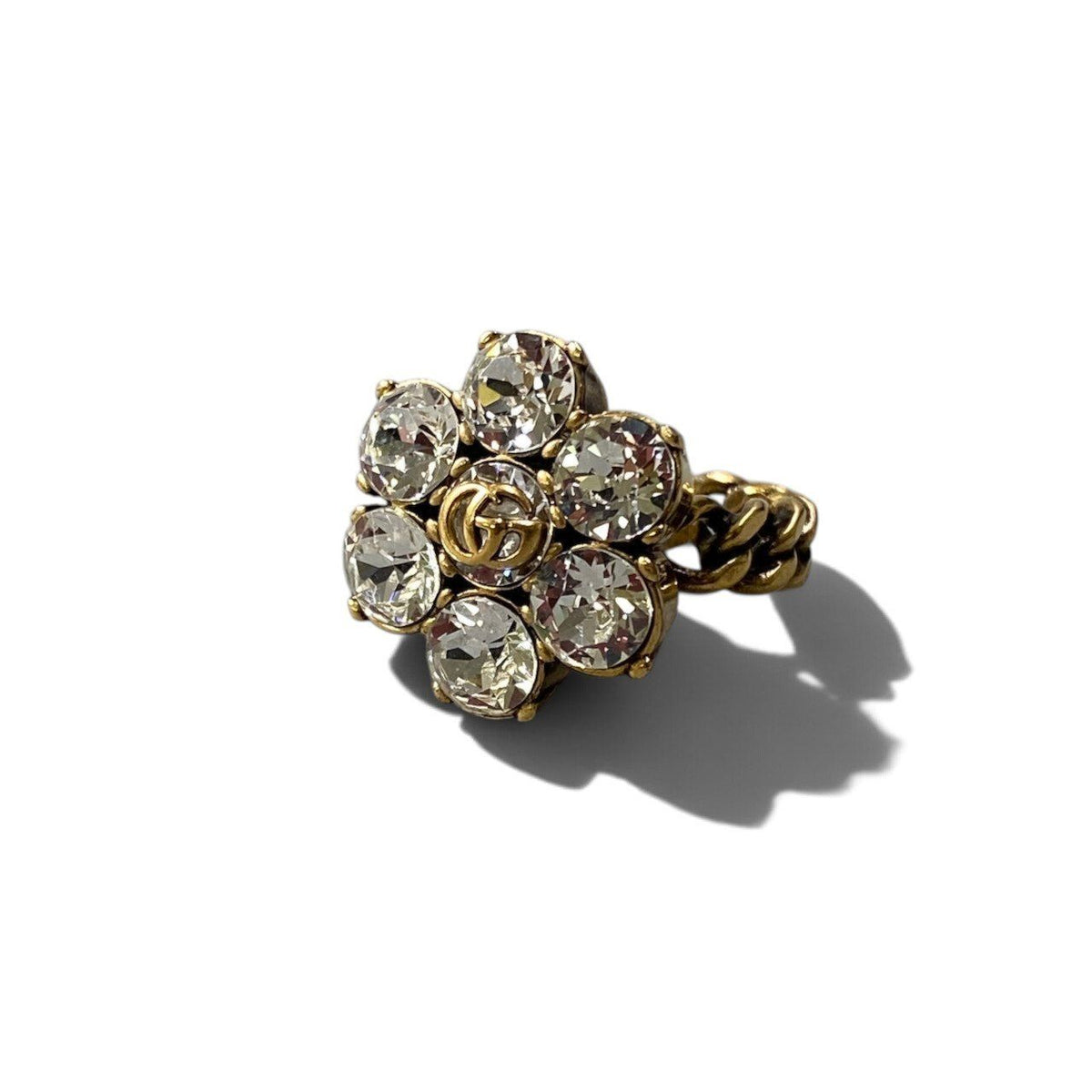 Gucci I7 Crystal Flower GG Marmont Gold Ring — view 2
