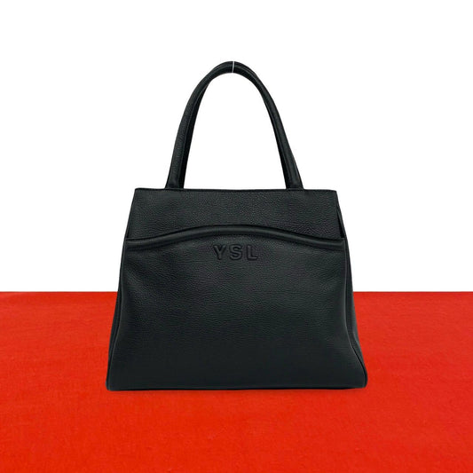 Saint Laurent Vintage YSL Logo Leather Tote Bag Black