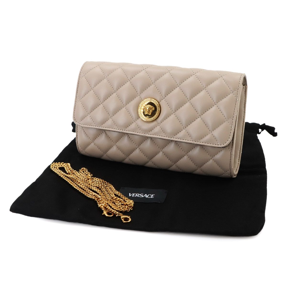 Versace Medusa Quilted Shoulder Bag Leather Beige Gold — view 2