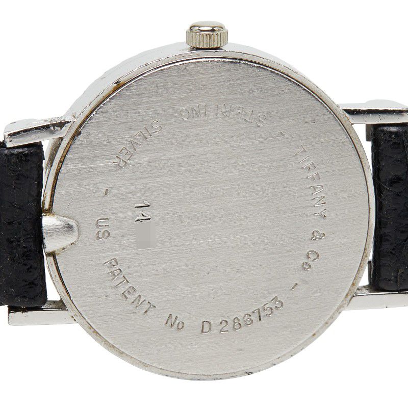 Tiffany & Co Atlas 2 Needle Watch Silver Black 925 Sterling Leather — view 6