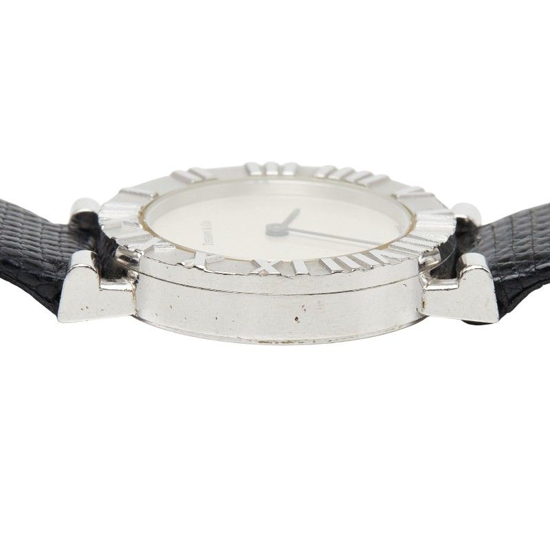 Tiffany & Co Atlas 2 Needle Watch Silver Black 925 Sterling Leather — view 4