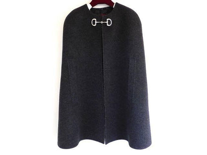 Gucci Horsebit Silk Wool Cape Dark Gray Poncho Cloak