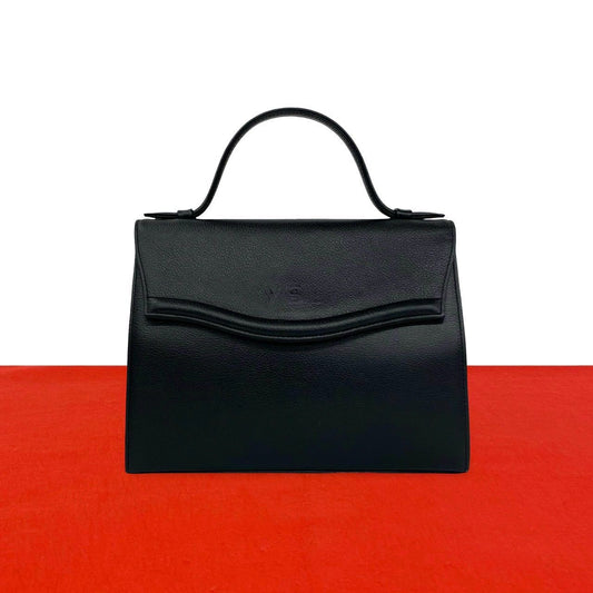 Saint Laurent Vintage YSL Logo Leather Tote Bag Black