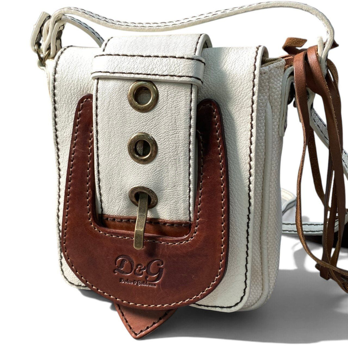 Dolce & Gabbana I7 Leather Buckle Shoulder Pouch Vintage Poach D&G White Charm — view 2