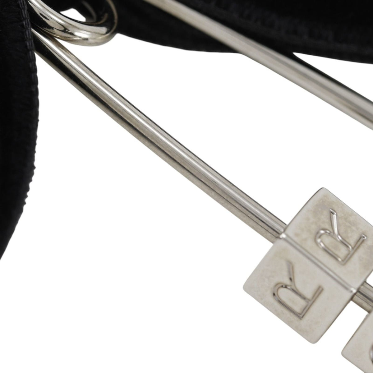 Dior Safety Pin Motif Ribbon Velvet Metal Black Silver Brooch — view 5