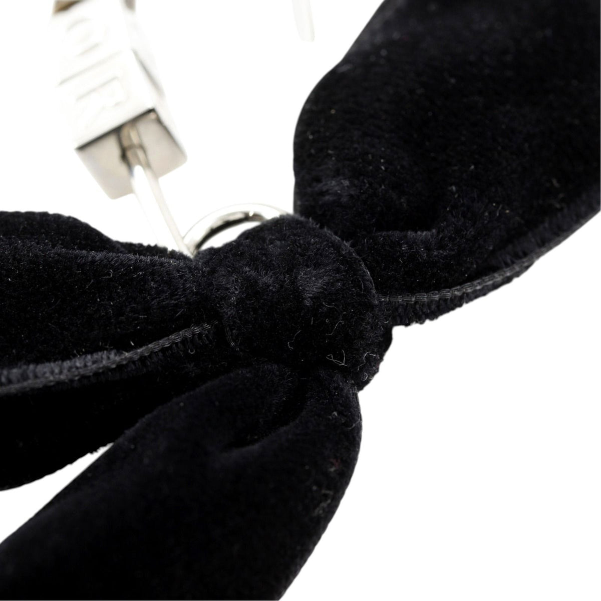 Dior Safety Pin Motif Ribbon Velvet Metal Black Silver Brooch — view 6