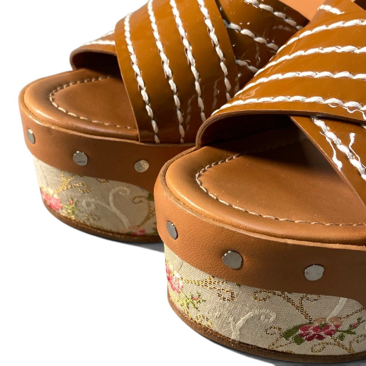 Prada I7 Flower Jacquard Platform Sandals Brown Beige — view 7