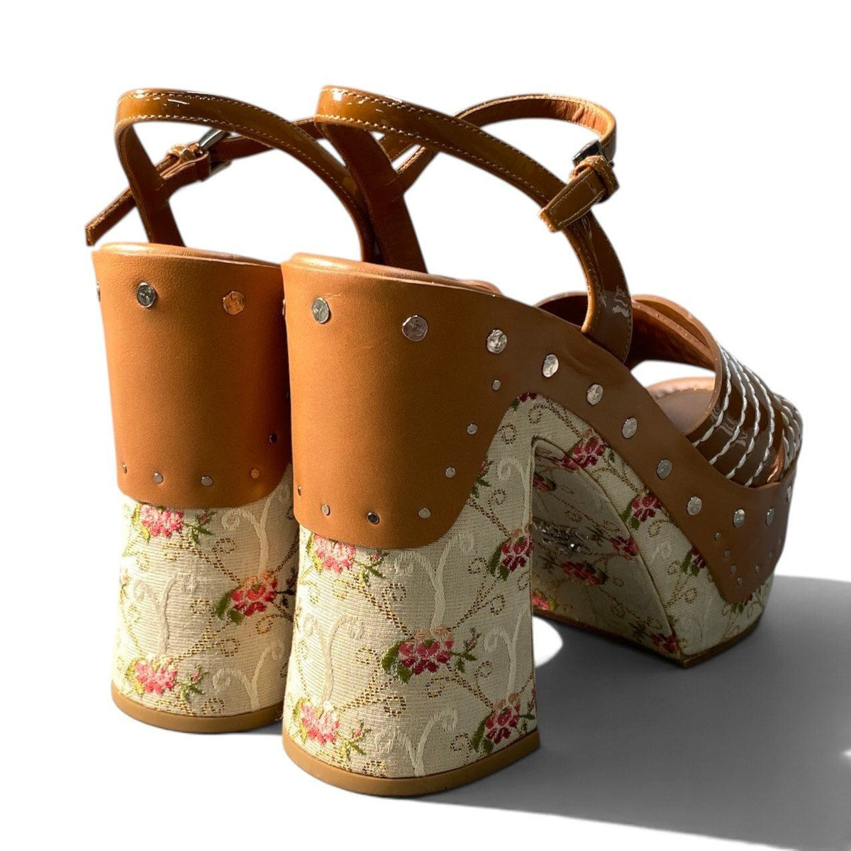 Prada I7 Flower Jacquard Platform Sandals Brown Beige — view 4