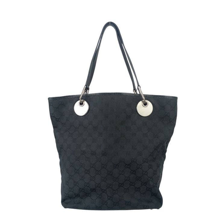 Gucci Tote Bag GG Canvas Black Silver