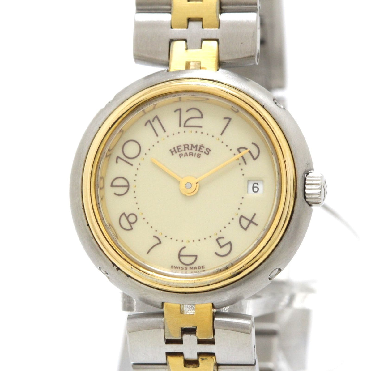 Hermes Profile Watch SS Stainless Steel Ivory Arabic Dial Quartz