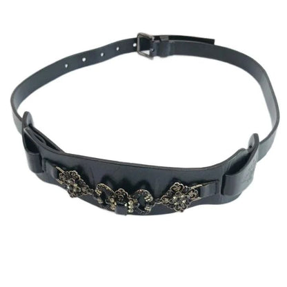 Dolce & Gabbana Belt Leather Buckle Ribbon Rhinestone Bijou 38/80 Black — view 2