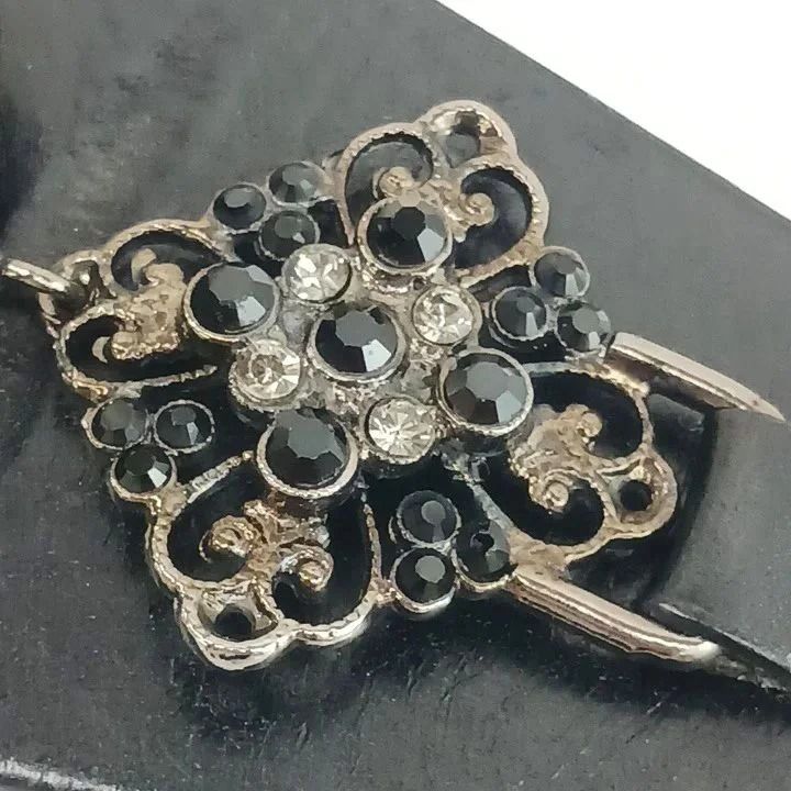 Dolce & Gabbana Belt Leather Buckle Ribbon Rhinestone Bijou 38/80 Black — view 7
