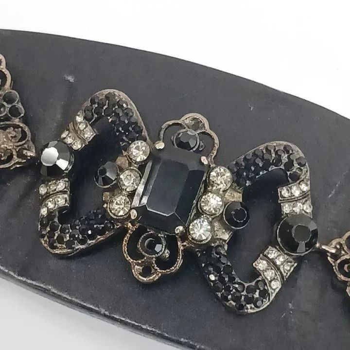 Dolce & Gabbana Belt Leather Buckle Ribbon Rhinestone Bijou 38/80 Black — view 6