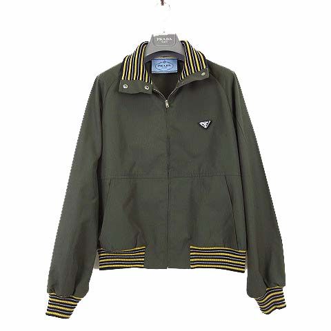 Prada Model Poplin Bomber Jacket Turtle Neck Triangle Logo Zip Up M Military 38