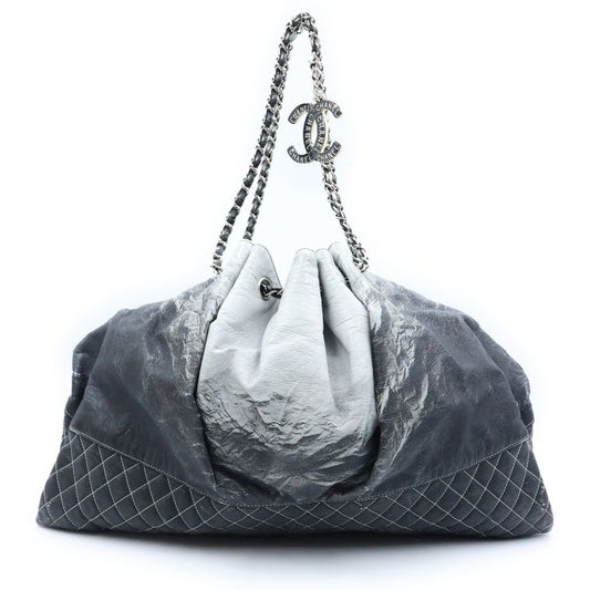Chanel Melrose Cabas Chain 2-Way Tote Bag Gray Black Silver