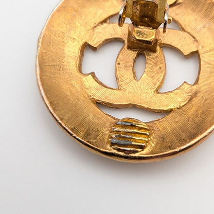 Chanel CC Logo Mesh Braided Pattern Gold Round Sheer Single Earrings First — view 4