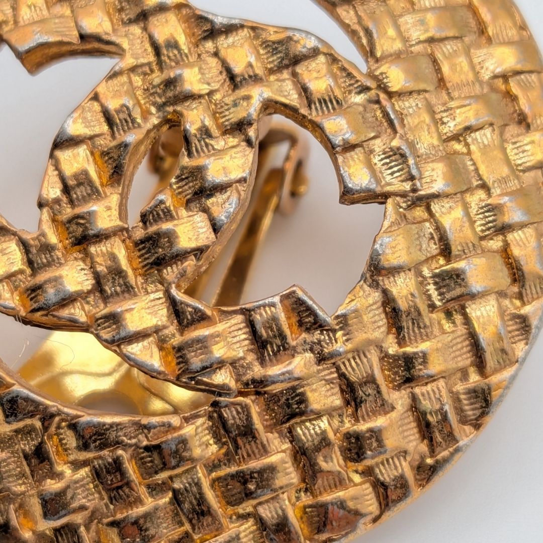 Chanel CC Logo Mesh Braided Pattern Gold Round Sheer Single Earrings First — view 2