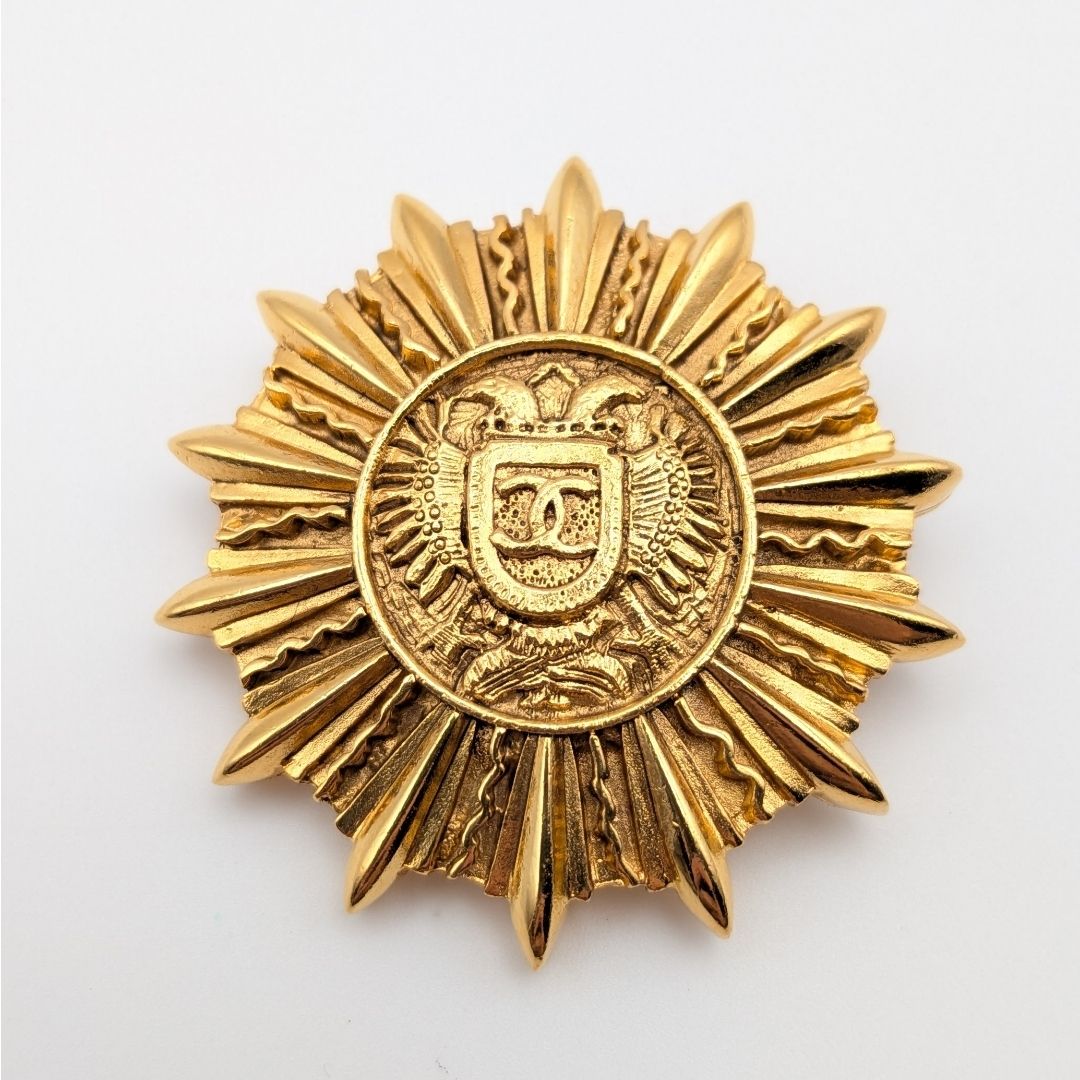 Chanel Brooch CC Logo Gold Emblem First Era Vintage