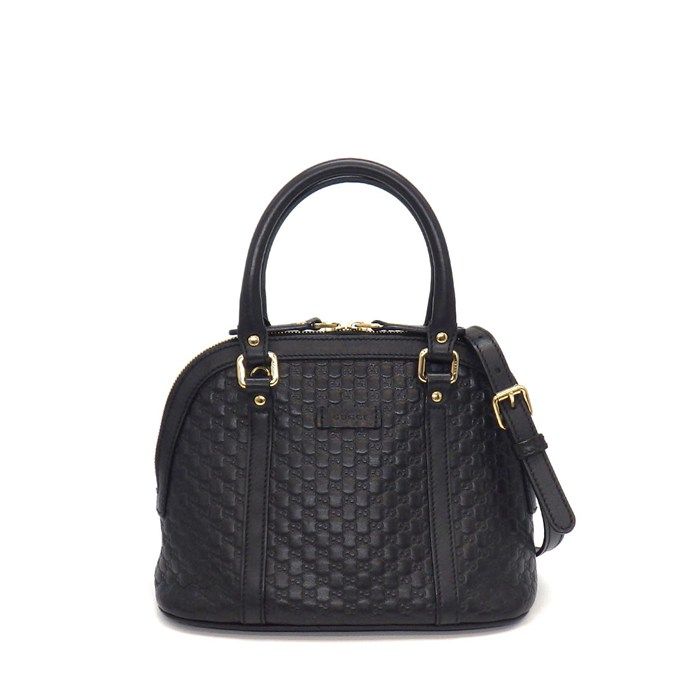 Gucci Shoulder Bag Mini Dome 2-Way Black Micro Guccissima Leather Gold