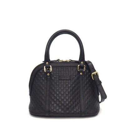 Gucci Shoulder Bag Mini Dome 2-Way Black Micro Guccissima Leather Gold