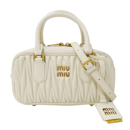 Miu Miu 2-Way Shoulder Bag Leather Arcadi Matelasse White Handle Small