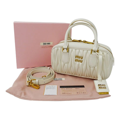Miu Miu 2-Way Shoulder Bag Leather Arcadi Matelasse White Handle Small — view 6