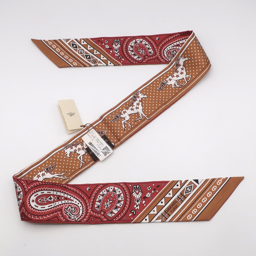 Hermes Twilly Cheval de Cours Bandana Glitter le White Silk Scarf — view 3