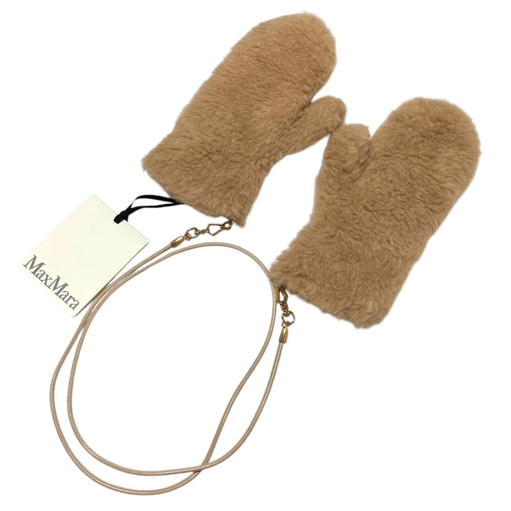 Max Mara Alpaca Cashmere Silk Blend Teddy Bear Mittens Gloves SM Beige