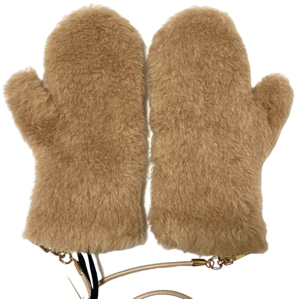 Max Mara Alpaca Cashmere Silk Blend Teddy Bear Mittens Gloves SM Beige — view 3