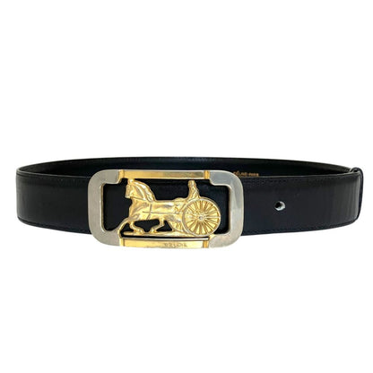 Celine Carriage Buckle Ball Tip Clasp Leather Belt 65 Black