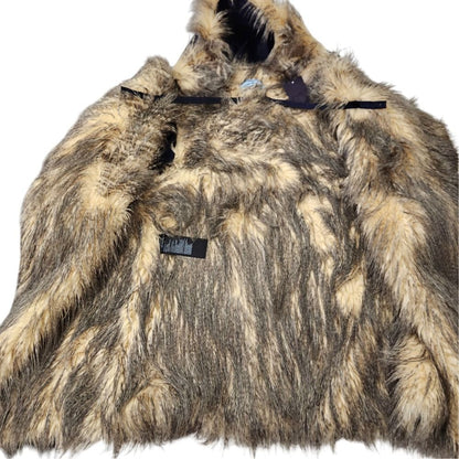 Prada Re-Nylon Triangle Pouch Off Shoulder Faux Fur Coat Navy 36 — view 7