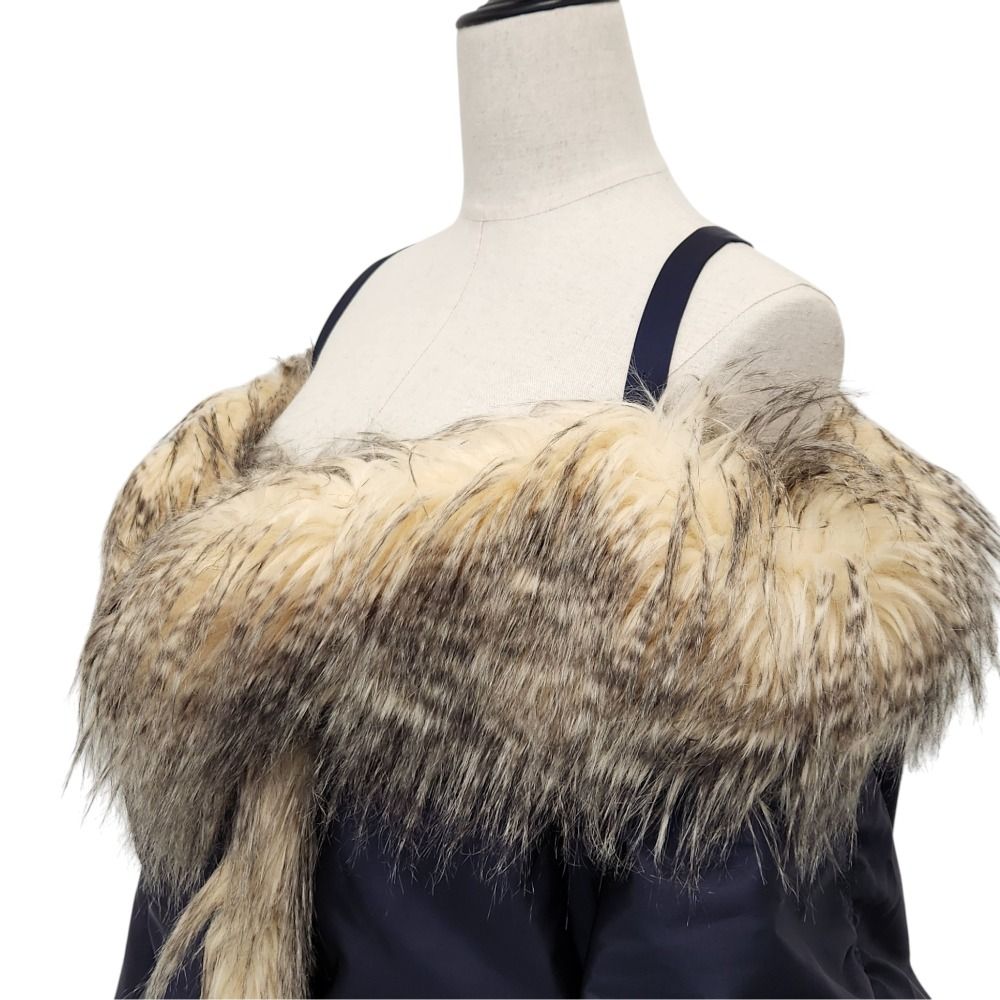 Prada Re-Nylon Triangle Pouch Off Shoulder Faux Fur Coat Navy 36 — view 6