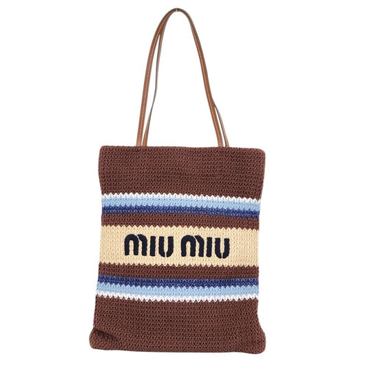 Miu Miu Raffia Effect Woven Tote Bag Cocoa Brown