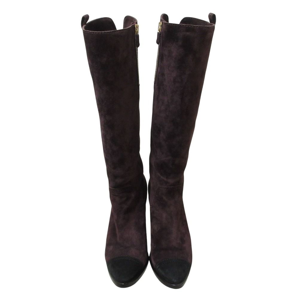 Chanel CC Logo Suede Leather Long Boots 37C Bordeaux — view 5