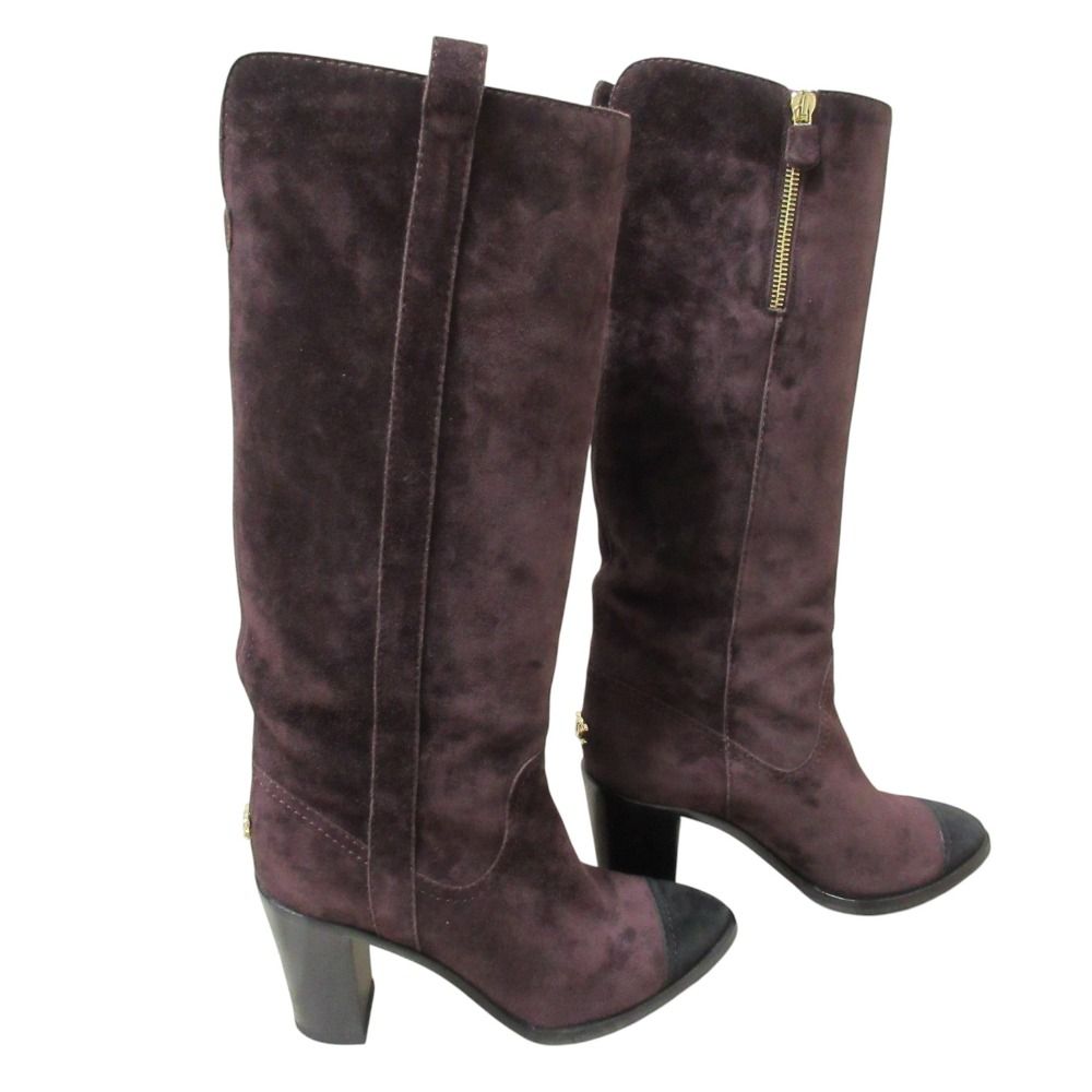 Chanel CC Logo Suede Leather Long Boots 37C Bordeaux — view 3