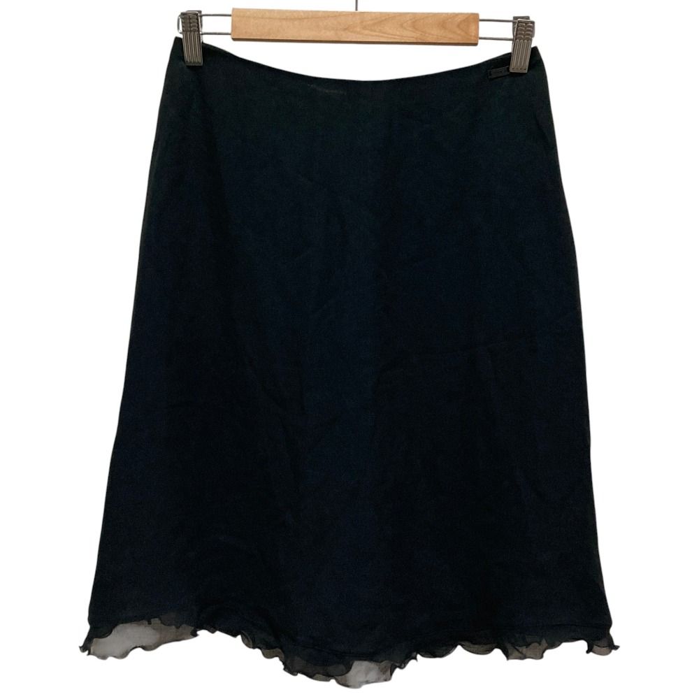 Chanel 01P Logo Plate Silk Skirt Black