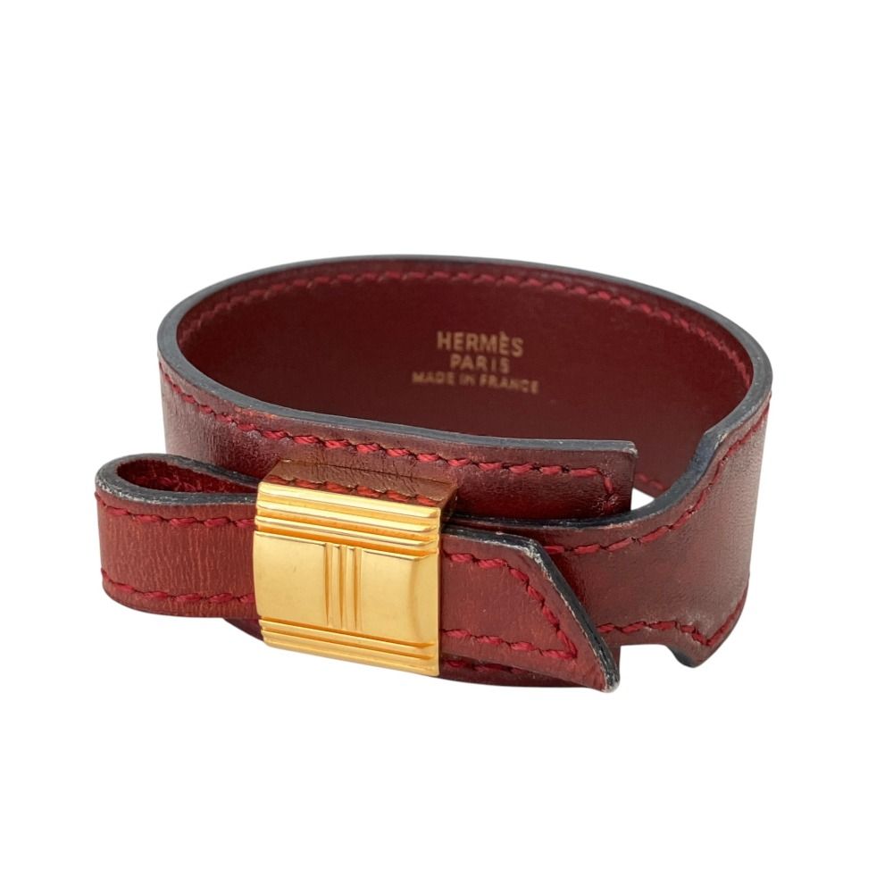 Hermes Artemis Leather Bracelet M Red Gold Colored